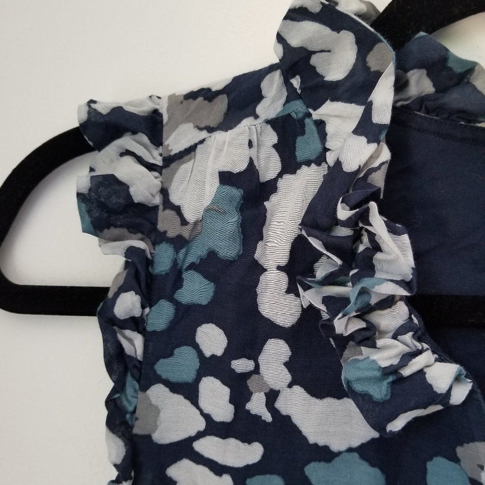LOFT M Blue Green Grey Print Ruffled Shell - Picture 6 of 8